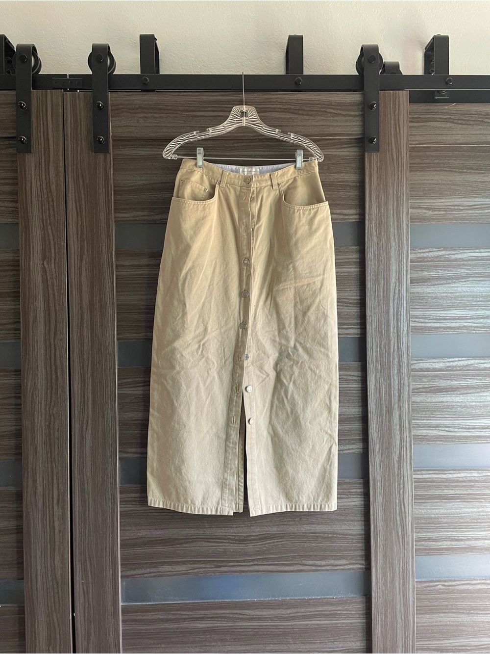 Jones New York Beige Denim Button-Front Midi Skirt